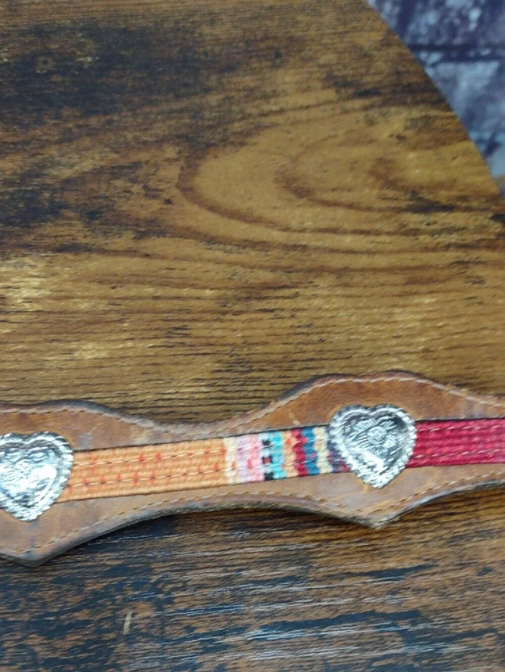 Western-Style Leather Belt w/ Silver Heart Conchos